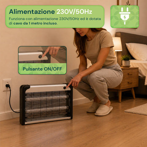 Lampada Insetticida Elettrica 30W Copertura 60m² con Vassoio Rimovibile, Zanzariera UV LED 8700h Cavo 1 mt e Catena per Fissaggio