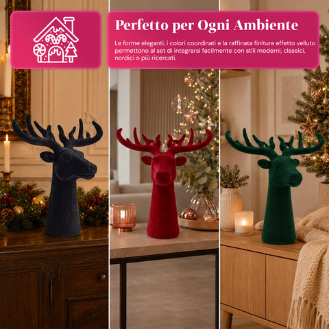 Cabeza de ciervo decorativa con efecto terciopelo de 32x20x28h cm | adorno de diseño moderno en 6 colores para casa, oficina y tienda