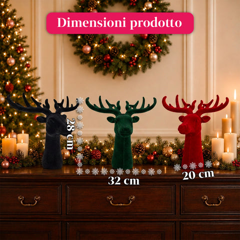 Cabeza de ciervo decorativa con efecto terciopelo de 32x20x28h cm | adorno de diseño moderno en 6 colores para casa, oficina y tienda