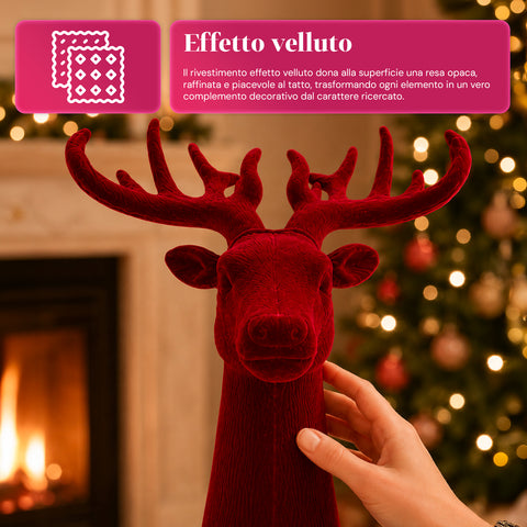 Cabeza de ciervo decorativa con efecto terciopelo de 32x20x28h cm | adorno de diseño moderno en 6 colores para casa, oficina y tienda