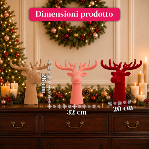 Cabeza de ciervo decorativa con efecto terciopelo de 32x20x28h cm | adorno de diseño moderno en 6 colores para casa, oficina y tienda