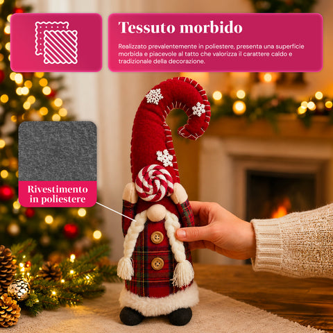 Gnomo navideño decorativo de tejido suave, adorno navideño con gorro largo y copos de nieve, disponible en 35 y 50 cm