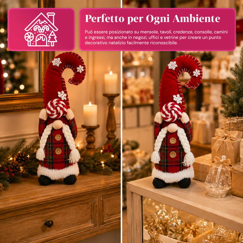 Gnomo navideño decorativo de tejido suave, adorno navideño con gorro largo y copos de nieve, disponible en 35 y 50 cm