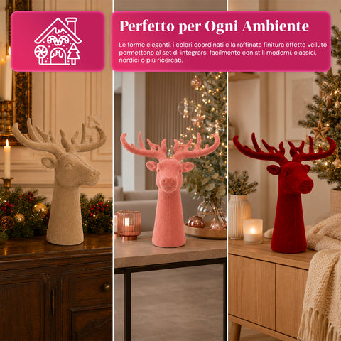 Cabeza de ciervo decorativa con efecto terciopelo de 32x20x28h cm | adorno de diseño moderno en 6 colores para casa, oficina y tienda