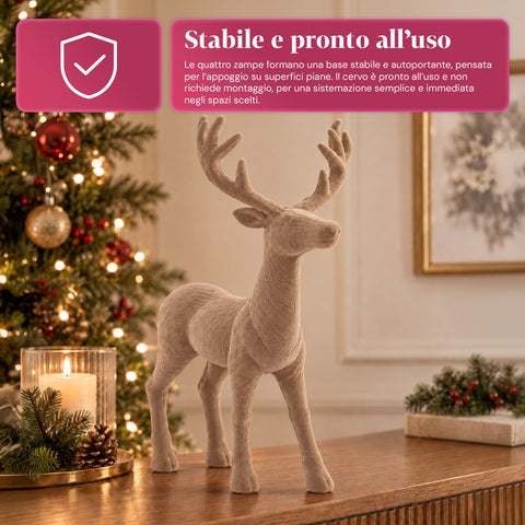 Ciervo decorativo de 33x44h cm con efecto terciopelo, figura de reno de diseño moderno para el hogar, la oficina y escaparates, decoración navideña, 6 variantes de color