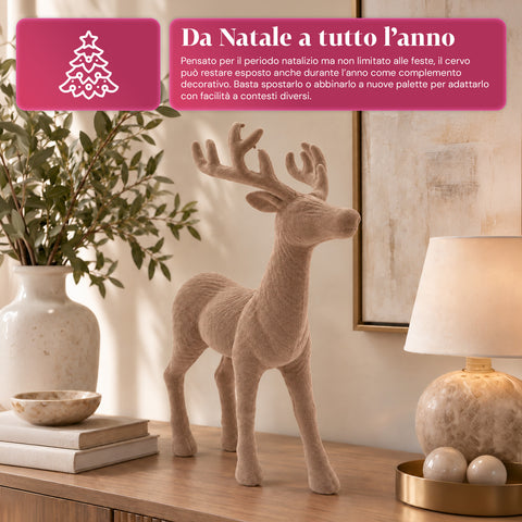 Ciervo decorativo de 33x44h cm con efecto terciopelo, figura de reno de diseño moderno para el hogar, la oficina y escaparates, decoración navideña, 6 variantes de color