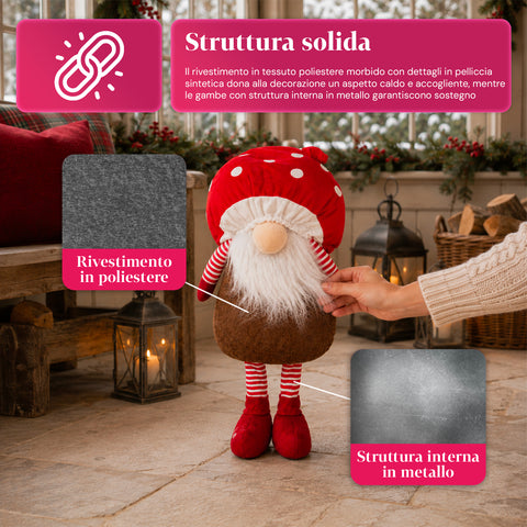 Gnomo navideño con forma de hongo y barba de 50 cm, adorno decorativo de Navidad
