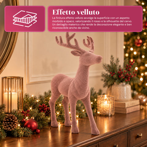 Ciervo decorativo de 33x44h cm con efecto terciopelo, figura de reno de diseño moderno para el hogar, la oficina y escaparates, decoración navideña, 6 variantes de color