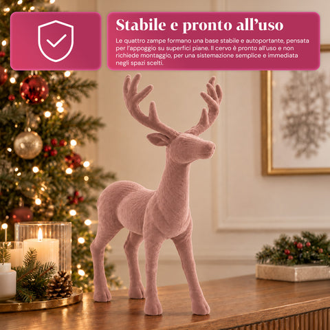 Ciervo decorativo de 33x44h cm con efecto terciopelo, figura de reno de diseño moderno para el hogar, la oficina y escaparates, decoración navideña, 6 variantes de color
