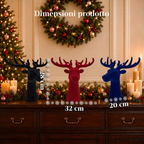 Cabeza de ciervo decorativa con efecto terciopelo de 32x20x28h cm | adorno de diseño moderno en 6 colores para casa, oficina y tienda