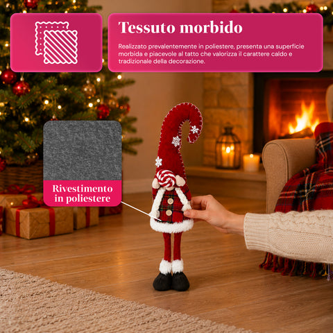 Gnomo navideño decorativo de tejido suave, adorno navideño con gorro largo y copos de nieve, disponible en 35 y 50 cm