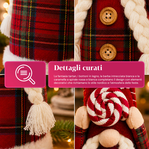 Gnomo navideño decorativo de tejido suave, adorno navideño con gorro largo y copos de nieve, disponible en 35 y 50 cm