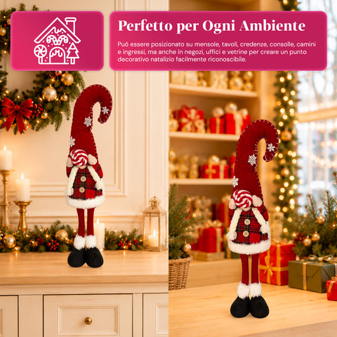 Gnomo navideño decorativo de tejido suave, adorno navideño con gorro largo y copos de nieve, disponible en 35 y 50 cm