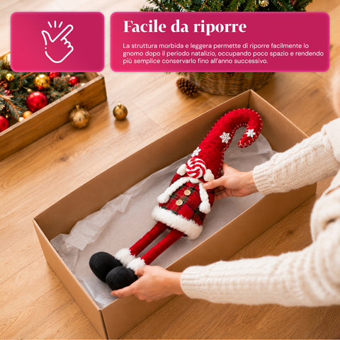 Gnomo navideño decorativo de tejido suave, adorno navideño con gorro largo y copos de nieve, disponible en 35 y 50 cm