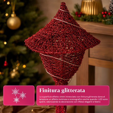 Farola decorativa navideña de 90 cm con purpurina y luces LED - 3 colores