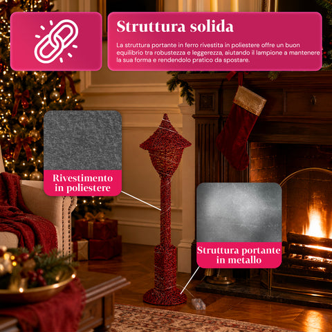 Farola decorativa navideña de 90 cm con purpurina y luces LED - 3 colores