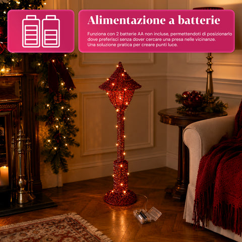 Farola decorativa navideña de 90 cm con purpurina y luces LED - 3 colores
