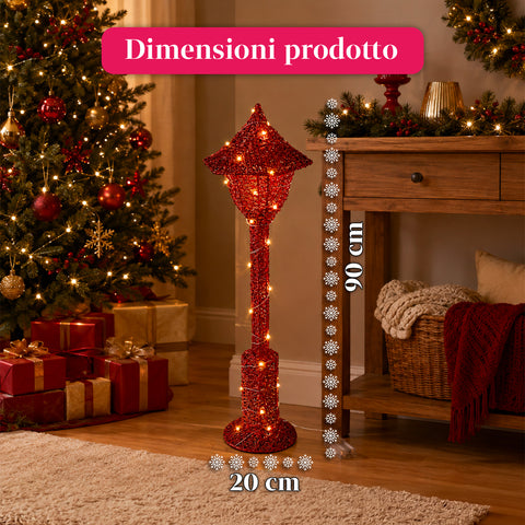 Farola decorativa navideña de 90 cm con purpurina y luces LED - 3 colores
