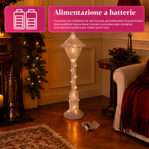 Farola decorativa navideña de 90 cm con purpurina y luces LED - 3 colores
