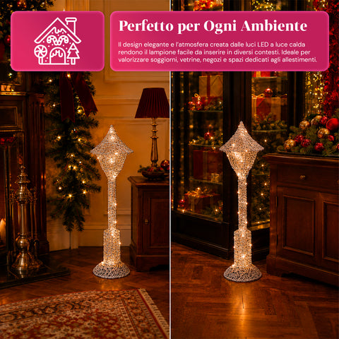 Farola decorativa navideña de 90 cm con purpurina y luces LED - 3 colores