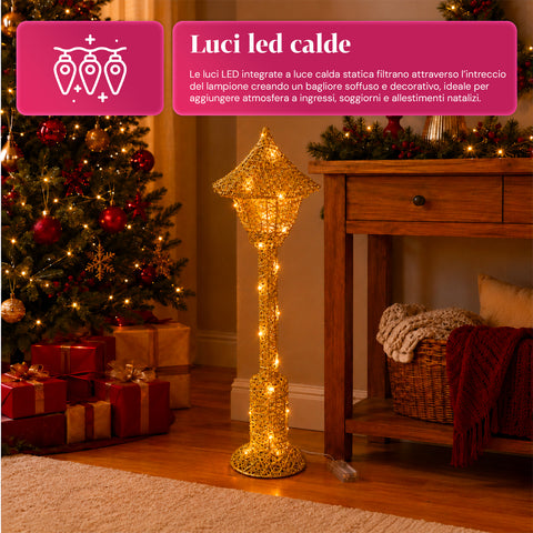 Farola decorativa navideña de 90 cm con purpurina y luces LED - 3 colores