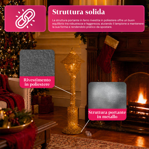 Farola decorativa navideña de 90 cm con purpurina y luces LED - 3 colores