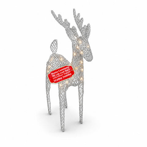 Renna Luminosa 90 cm Glitter con LED Luce Calda | Decorazione Natalizia in Vimini – 2 Finiture, 3 Colori