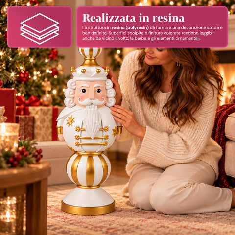 Figura navideña de 76 cm de resina, decoración de Papá Noel y soldadito cascanueces, blanca o roja