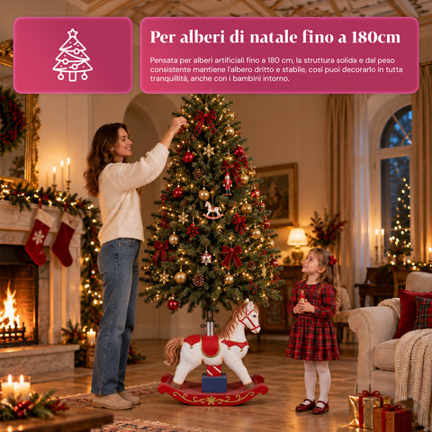 Base decorativa para árbol de Navidad de hasta 180 cm – 7 diseños pintados a mano en hierro y magnesio, modelos con luces LED, enganche Ø 4 cm