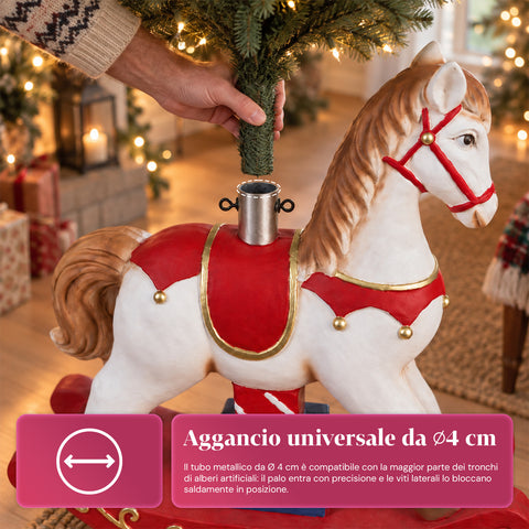 Base decorativa para árbol de Navidad de hasta 180 cm – 7 diseños pintados a mano en hierro y magnesio, modelos con luces LED, enganche Ø 4 cm
