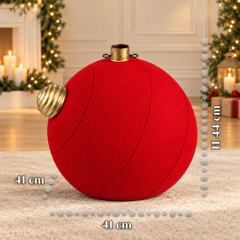 Base para árbol de Navidad con bola gigante y efecto terciopelo de 41x41x44 cm para árboles de hasta 180 cm - Cubr​​ebase con enganche Ø 4 cm, rojo burdeos y verde