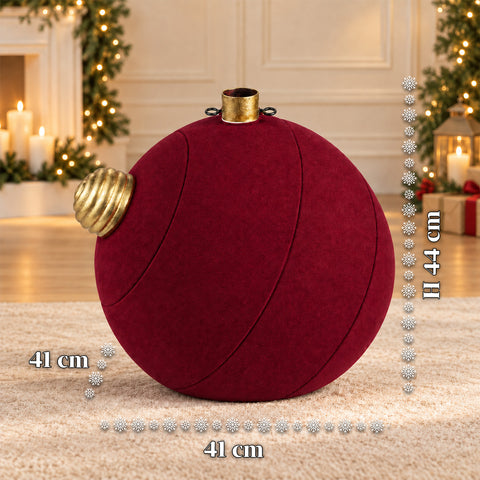 Base para árbol de Navidad con bola gigante y efecto terciopelo de 41x41x44 cm para árboles de hasta 180 cm - Cubr​​ebase con enganche Ø 4 cm, rojo burdeos y verde