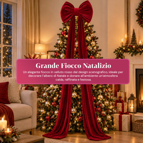 Lazo grande de terciopelo rojo de 190 cm - Adorno acolchado con gancho, decoración para puertas, árboles e interiores