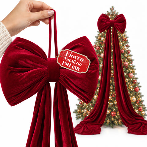 Lazo grande de terciopelo rojo de 190 cm - Adorno acolchado con gancho, decoración para puertas, árboles e interiores