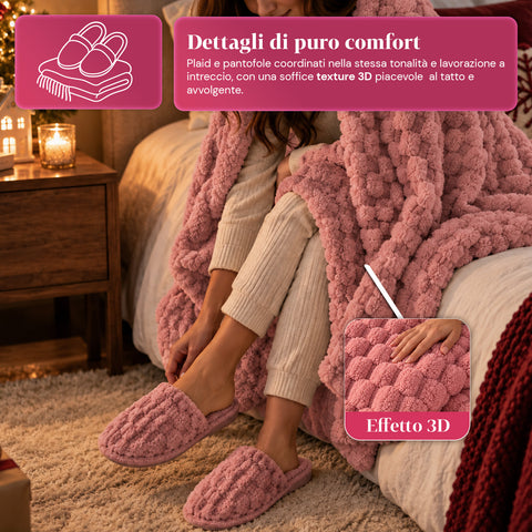 Set de manta y zapatillas suaves y acogedoras | manta de 130x160 cm, zapatillas de talla única, 4 colores