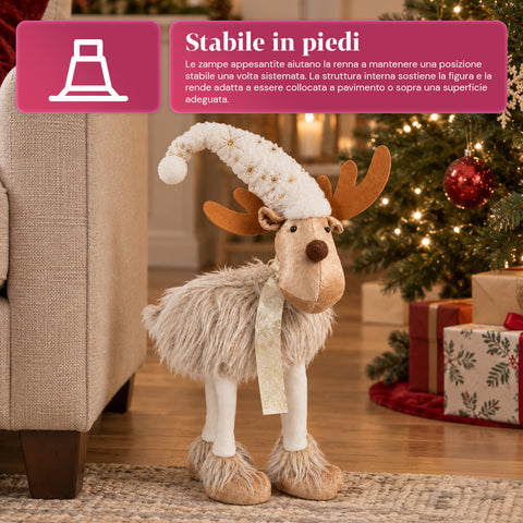 Reno navideño grande de 63 cm de peluche suave - Decoración navideña con patas lastradas | 4 colores