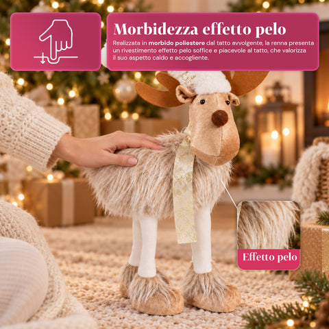 Reno navideño grande de 63 cm de peluche suave - Decoración navideña con patas lastradas | 4 colores