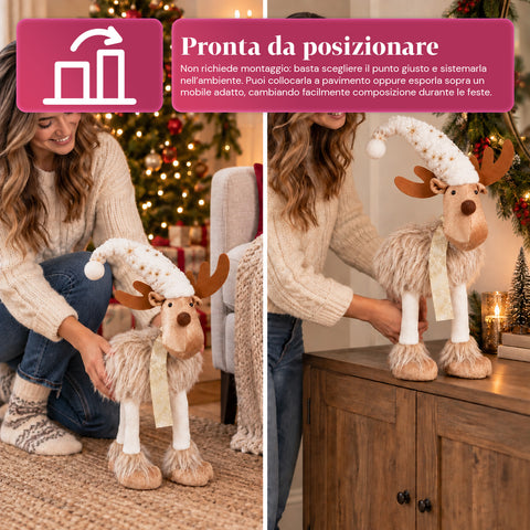 Reno navideño grande de 63 cm de peluche suave - Decoración navideña con patas lastradas | 4 colores