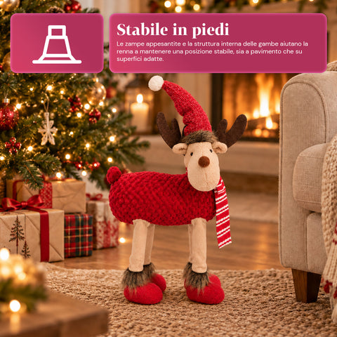 Reno navideño grande de 63 cm de peluche suave - Decoración navideña con patas lastradas | 4 colores