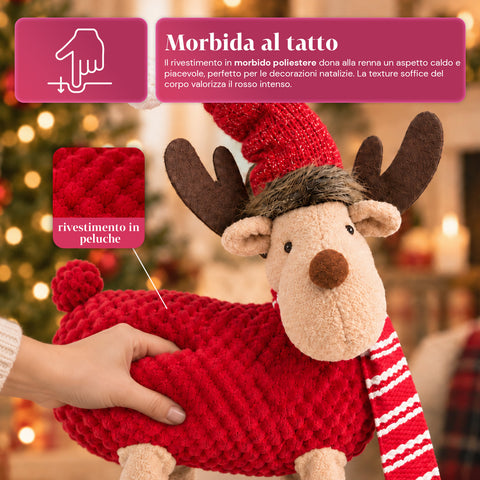 Reno navideño grande de 63 cm de peluche suave - Decoración navideña con patas lastradas | 4 colores