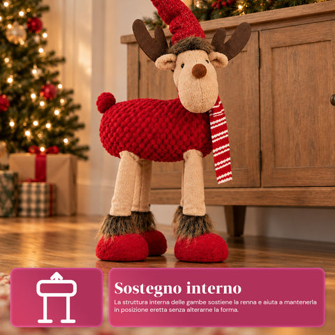 Reno navideño grande de 63 cm de peluche suave - Decoración navideña con patas lastradas | 4 colores