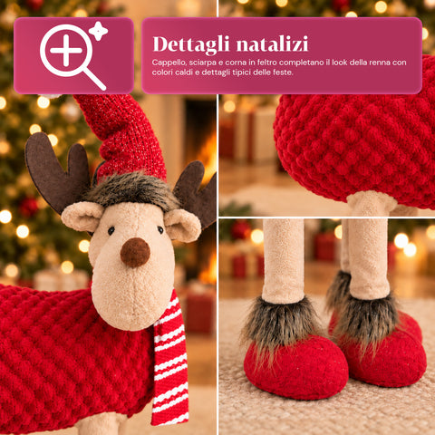 Reno navideño grande de 63 cm de peluche suave - Decoración navideña con patas lastradas | 4 colores