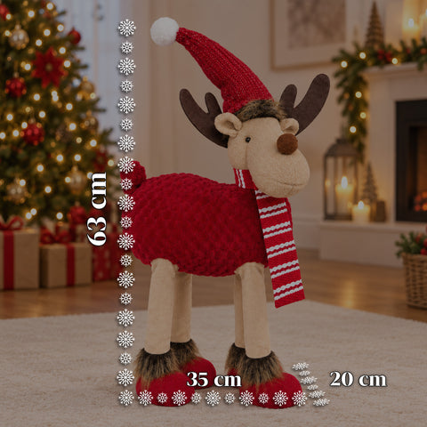Reno navideño grande de 63 cm de peluche suave - Decoración navideña con patas lastradas | 4 colores