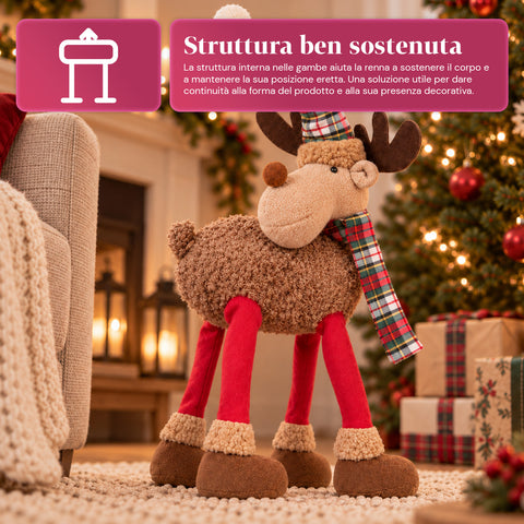 Reno navideño grande de 63 cm de peluche suave - Decoración navideña con patas lastradas | 4 colores