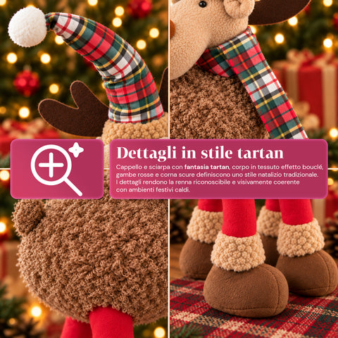Reno navideño grande de 63 cm de peluche suave - Decoración navideña con patas lastradas | 4 colores