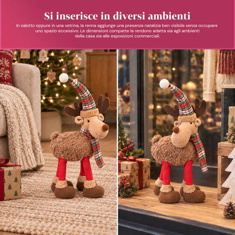 Reno navideño grande de 63 cm de peluche suave - Decoración navideña con patas lastradas | 4 colores