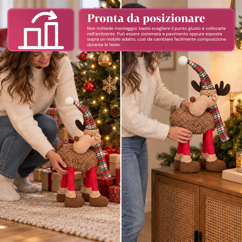 Reno navideño grande de 63 cm de peluche suave - Decoración navideña con patas lastradas | 4 colores