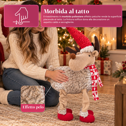 Reno navideño grande de 63 cm de peluche suave - Decoración navideña con patas lastradas | 4 colores