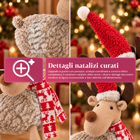 Reno navideño grande de 63 cm de peluche suave - Decoración navideña con patas lastradas | 4 colores
