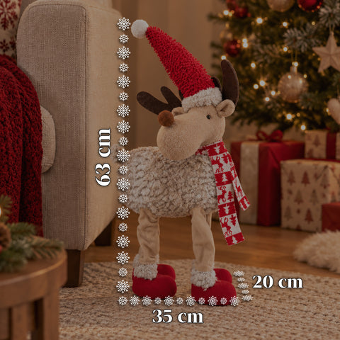 Reno navideño grande de 63 cm de peluche suave - Decoración navideña con patas lastradas | 4 colores